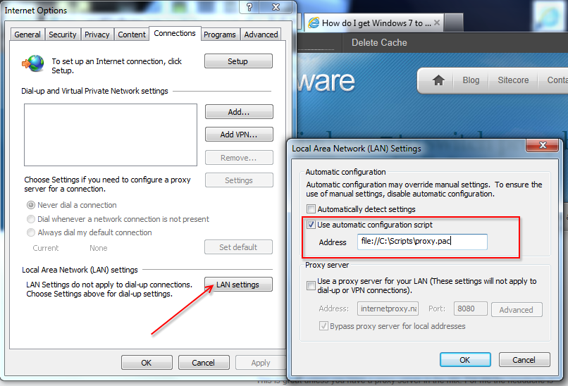 automatic proxy settings internet explorer