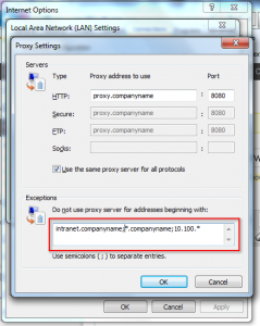 Proxy Settings - Exceptions